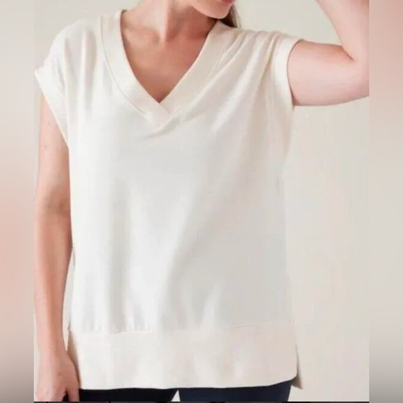 ATHLETA Sz 3X Retroterry V-Neck Sleeveless Sweatshirt Top in White New with tag - Picture 1 of 12